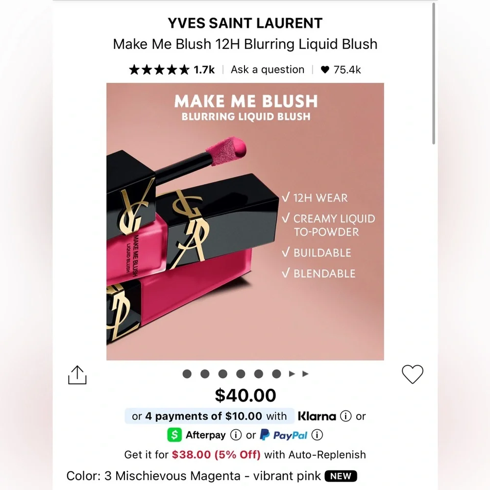 NIB YSL Make Me Blush Liquid Blush in Shade 03 Mischievious Magenta